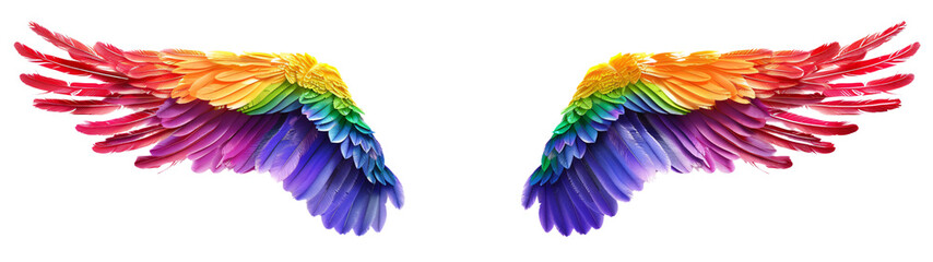 Fototapeta premium Rainbow pride wings isolated on transparent background.