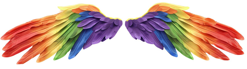 Fototapeta premium Rainbow pride wings isolated on transparent background.