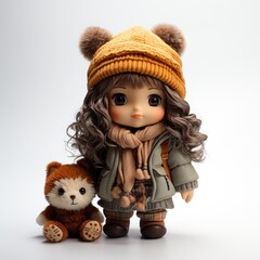 Doll isolate on a white background : a cherished plaything and collectible, embodying childhood memories and cultural significance, reflecting history and imagination.