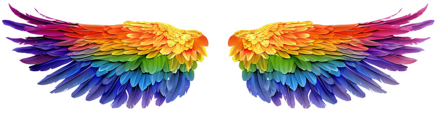 Fototapeta premium Rainbow pride wings isolated on transparent background.
