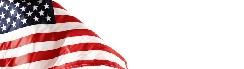 Fototapeta premium Patriotic American flag waving against a clear background, symbolizing freedom, pride, and national unity.