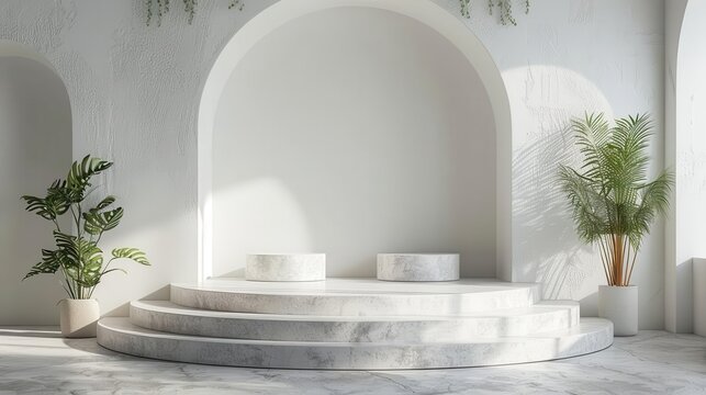 Product podium made of white stone slabs, minimalist display mockup