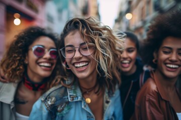 Group of young people having fun in the city. Group of friends having fun outdoors.