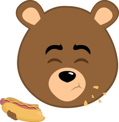 vector illustration face brown bear grizzly cartoon eating fast food from a hot dog