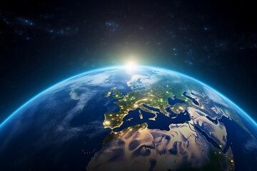 Fototapeta premium planet Earth at night with visible city lights. 3D illustration.