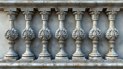 Ornate stone balusters in a row