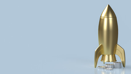 The gold Rocket and coins  for Business concept 3d rendering.
