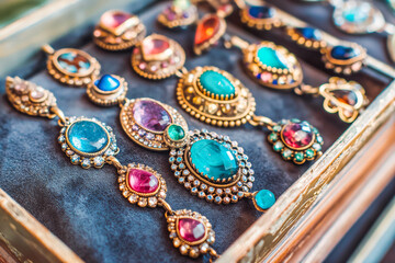 Obraz premium Colorful vibrant semi-precious stones jewelery. Luxury jewels.