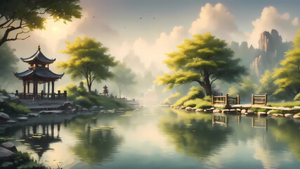 Obraz premium Nature Background Use a nature-themed background, like a tranquil pond or garden, to create a peaceful ambiance