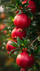 pomegranate fruit on the tree in the garden with sunlight