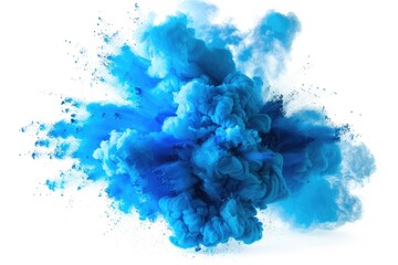 Blue paint explosion abstract background. Coloured cloud on white. Colorful dust explode