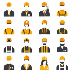 Collection of solid icons featuring construction workers, architects, and contractors, perfect for industry-related designs, showcasing various roles in construction and architecture.