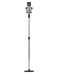 Overall view of the silver stand microphone from the front