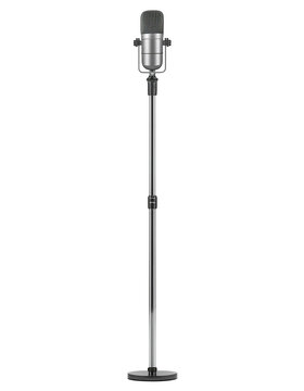 Overall view of the silver stand microphone from the front