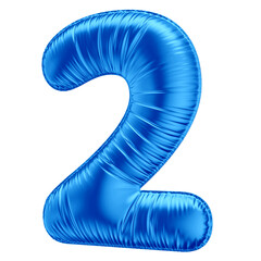 3D Alphabet Number 2 in Blue Balloon for Father's Day, Boy's Birthday with Transparent Background