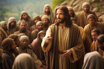 Sacred narrative: Jesus sermon on mount biblical drama, biblical - immersing in e timeless wisdom and transformative message , brought to life in a captivating biblical portrayal.