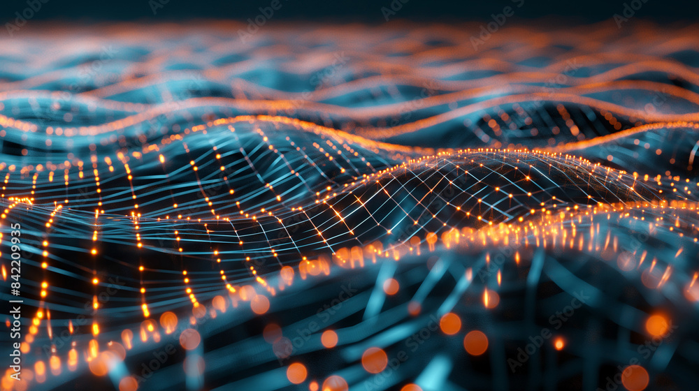 Poster abstract connected dots and lines representing ai technology and digital data flow in a communicatio