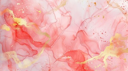 Elegant Abstract Rose Blush Liquid Watercolor Background with Golden Lines, Dots, and Stains, Featuring Pastel Marble Alcohol Ink Effect for Wedding Invitation Design