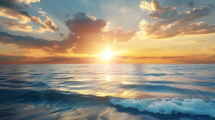 Fototapeta premium Radiant Sunrise Over Serene Ocean Symbolizes New Beginnings After Death