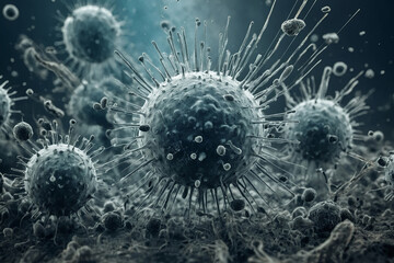 Attack of viruses, bacteria, mold spores, fungi, pollen, and dust. Concepts for air hygiene, cleaning, and pharmaceutical industry 