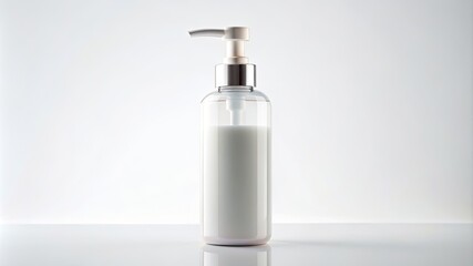 A close up of a white spray bottle with a white sprayer on white background. for mockup