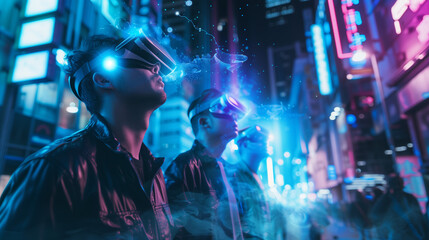 Fototapeta premium Future Gaming: AI-Powered Virtual Reality in Urban Settings