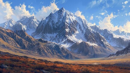 Obraz premium Expansive Mountains Standing Tall Against Snowy Peaks