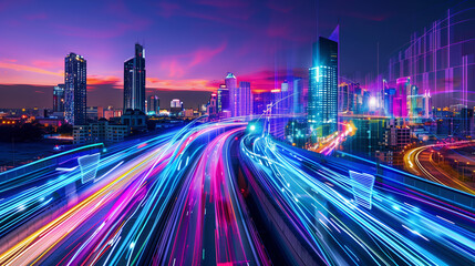 Fototapeta premium Smart City: Holographic Infrastructure Enhanced by AI