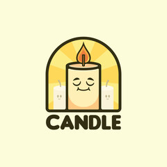 Candle cartoon character and cute mascot illustration logo template vector design