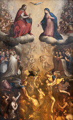 SPELLO, ITALY - MAY 18, 2024: The painting of Jesus and Mary among the saints and souls of...