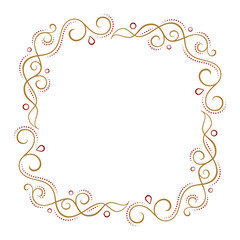 Vintage style square floral frame template. Curves and swirls vector golden border.