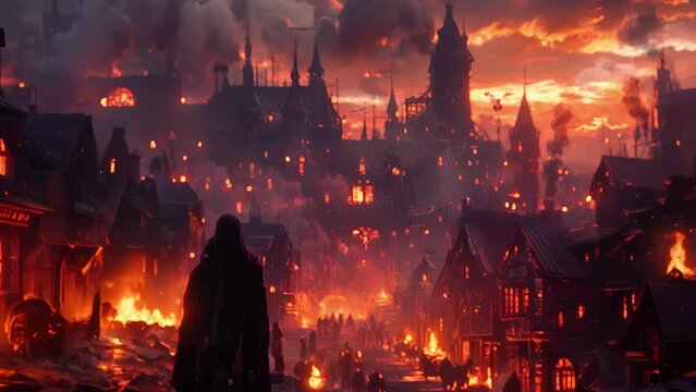 As night falls the streets are lit by the flickering glow of torches and the eerie ticking of the clockwork guardian echoes through the town.