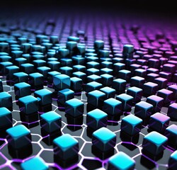 Obraz premium abstract blue background, illustration, cube, design, pattern, business, computer, internet, keyboard, group, texture, cubes, light