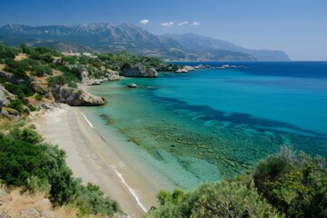 Obraz premium A serene beach with crystalclear waters and golden sands perfect for a summer holiday