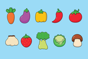 vegetable set cartoon vector illustration. Food nature concept isolated premium vector. Flat cartoon style