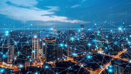 Fototapeta premium A smart city project integrating hightech infrastructure and sustainable housing solutions, driving growth in the real estate sector