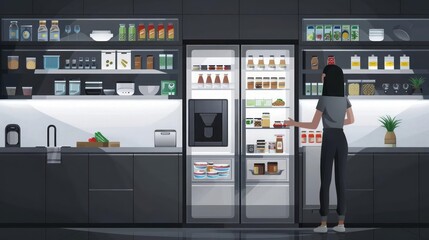 A smart fridge automatically reordering groceries online as items run low, streamlining the shopping process