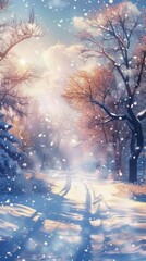 Naklejka premium Snowy Trees Under Atmospheric Sky