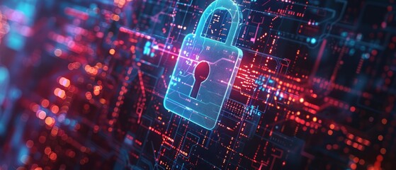 Fototapeta premium The digital screen features a lock, symbolizing the protection of digital data and the secure network maintained by cybersecurity measures