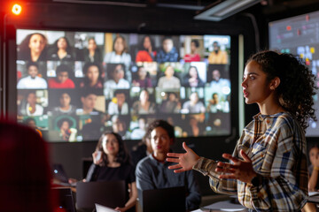 Students Presenting Projects in a Modern Classroom Setting
