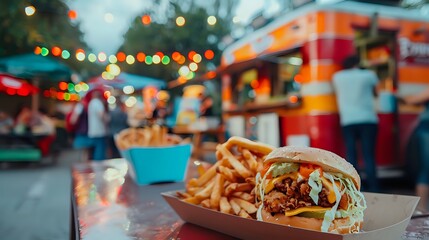 Vibrant Food Truck Festival with Delicious Street Food