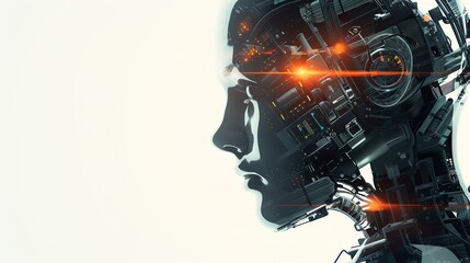 Side profile of a robotic head with visible gears and circuits, representing artificial intelligence.