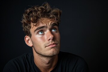 Fototapeta premium Contemplative Young Man on Dark Background