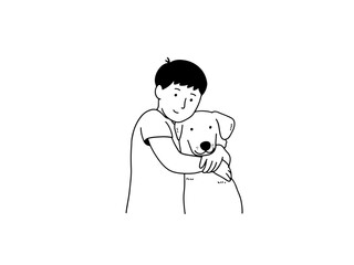 Boy hugging his dog