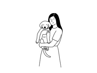 Smiling woman holding dog