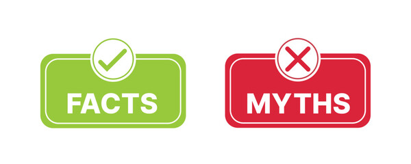Facts vs myths icon like instant message. Concept of red and green x and checkmark or true or false and yes or no symbol. Flat outline trend modern logotype graphic design isolated on white background