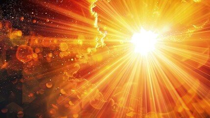 Abstract sun burst with digital lens flare background.