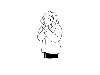 Man wearing warn clothes freezing in winter