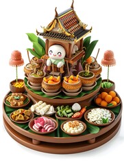 Vibrant Thai Banquet Feast with Delectable Dishes and Hospitable Charm in Chibi 3D