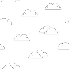 Cumulus cloud cartoon. Seamless pattern. Coloring Page. Sky air symbol. Vector drawing. Design ornaments.